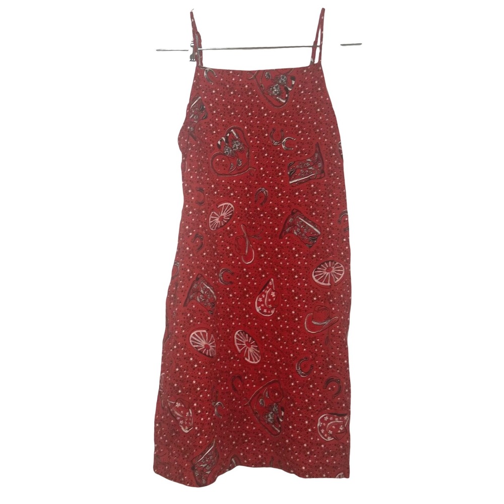 Manteau Red Western Print Mini Dress Medium Cowboy Boot Horseshoe country